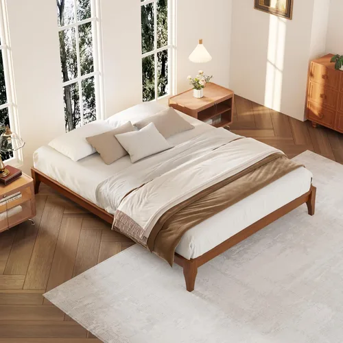 Vista 4 de Merax Marco de cama de madera maciza de bambú de mediados de siglo