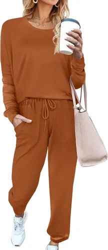 Vista 21 de Aloodor conjunto deportivo de 2 piezas para mujer, con sudadera con cuello redondo, sin botones