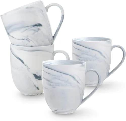 Vista 8 de Stone lain Brighton - Cuencos de porcelana marmolada, blanco mate y gris, 4 cuencos