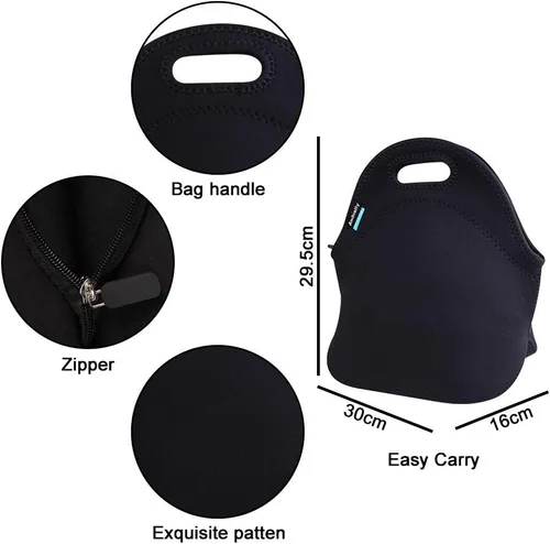 Vista 2 de Nevera de neopreno de Ambielly. Nevera con aislamiento para guardar la comida en un viaje, Negro Reusable Food Carrier for Office, Teachers