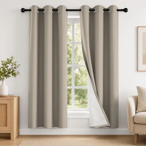 Vista 39 de 2 paneles de cortinas 100% opacas, de peso medio, con aislamiento térmico y ojales para dormitorio, sala de estar, tratamiento de ventana