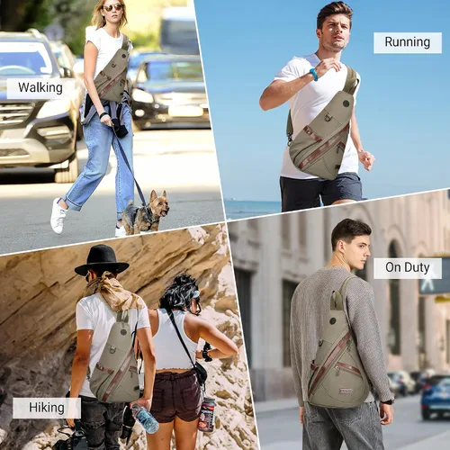 Vista 8 de WITZMAN Bolso bandolera de lona para hombres y mujeres, mochila convertible cruzada, estilo vintage, bolsa de pecho de viaje casual
