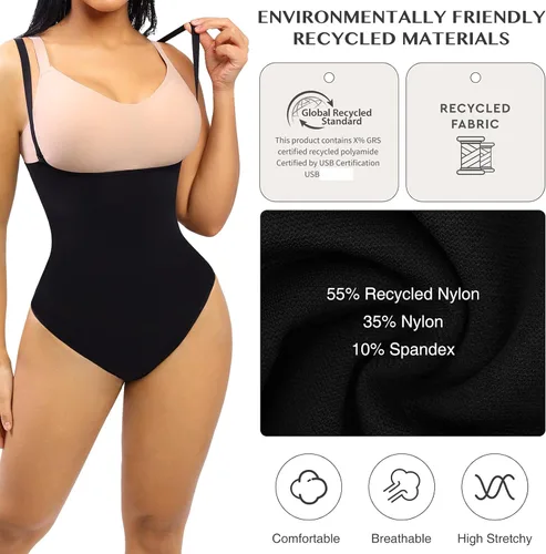 Vista 2 de FeelinGirl Tanga moldeadora para mujer, con control de abdomen, cintura alta, sin costuras, con correas