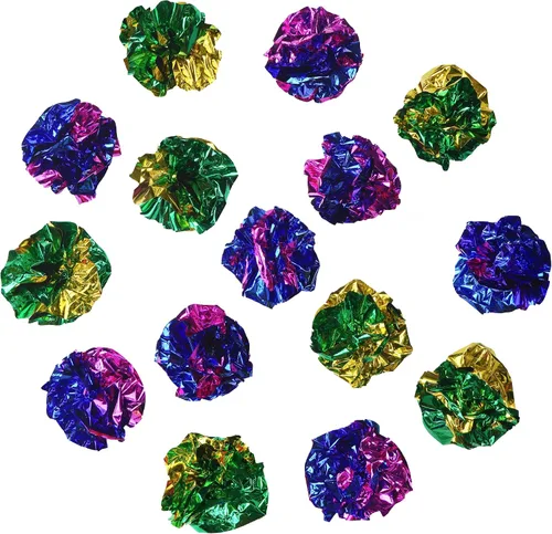 Vista 7 de CHIWAVA 24 bolas de Mylar de 1.6 pulgadas brillantes y arrugadas para gatos, pelota de gatito agrietado, juego ligero, colores surtidos