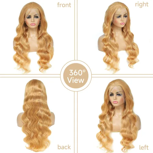 Vista 4 de Avolo Peluca de cabello humano rubio miel con encaje frontal prearrancado de 13 x 4, pelucas de encaje frontal de cabello humano coloreadas, Honey