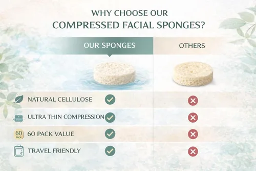 Vista 8 de Esponjas faciales comprimidas, paquete de 60 – Esponja facial de celulosa natural para limpieza, eliminación de maquillaje, exfoliación, lavado