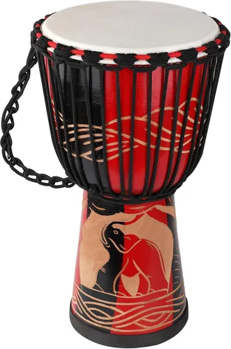 Vista 7 de LIEKE Djembe - Tambor africano de 10 x 20 pulgadas, cabeza de cabra caoba, pintado a mano, patrón pintado a mano, para adultos principiantes (azul)