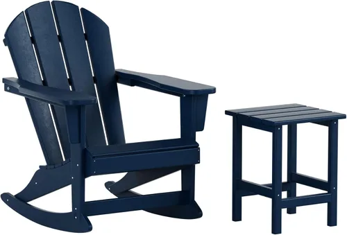 Vista 10 de Malibu - Sillas mecedoras Adirondack para patio al aire libre con juego de mesa auxiliar, gris