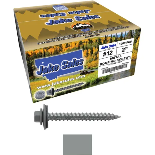 Vista 135 de 12 tornillos para techos de metal gris ABC de 1-1/2 pulgadas, cabezal de arandela hexagonal, arranque automático/roscado, arandela EPDM. 1 bolsa