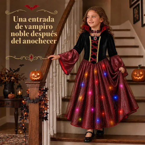 Vista 7 de Meland Disfraz de vampiro para niñas, disfraz de Halloween iluminado para 4