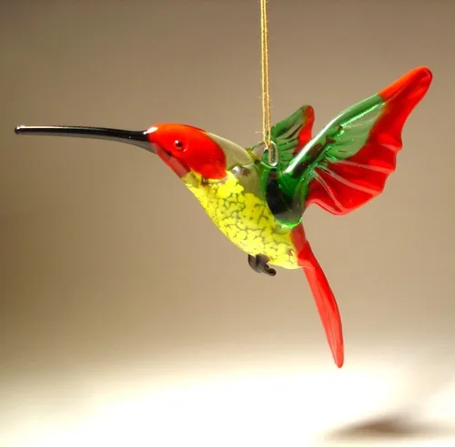 Vista 5 de Adorno colgante de colibrí de cristal rojo, verde y amarillo, hecho a mano, gran regalo coleccionable