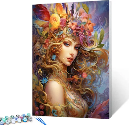 Vista 12 de Tucocoo Flower Woman - Pintura por números para adultos, kits de pintura al óleo digital sobre lienzo con pinceles y pigmento acrílico, hermosas