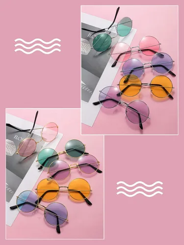 Vista 5 de Blulu 20 pares de gafas de sol redondas hippies estilo John 60s Circle gafas de colores Multi color L