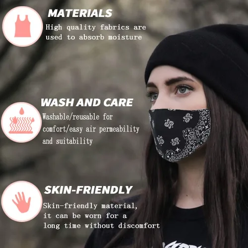 Vista 6 de Bandana de la cubierta de la cara, máscara de tela de algodón suave media cara protectora, pasamontañas de cachemira unisex de moda, Balaclava