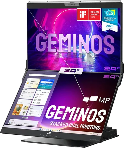 Vista 10 de MP Geminos X Mobile Pixels - Monitor de computadora apilado doble (2 x 24 pulgadas), estación de trabajo todo incluido, carga USB-C de 65 W