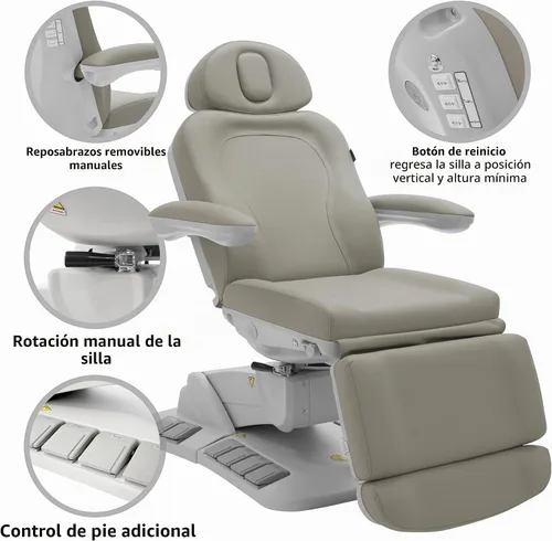 Vista 4 de SKINACT Palma - Mesa de tratamiento médico eléctrico de 4 motores y silla facial con giratorio, altura ajustable, respaldo, inclinación del asiento