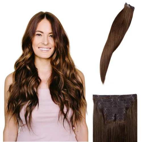 Vista 6 de BFB Hair Extensiones de cabello con pinzas para mujer, extensiones de cabello humano real, color rubio beige con reflejos rubios, 21 pulgadas, 10