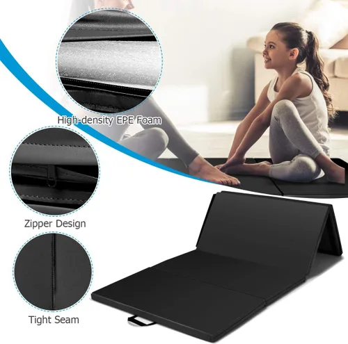 Vista 2 de Giantex 4'x8' Gymnastics Mat, 2" Thick Folding Tumbling Mat with Carrying Handles, Foldable Gym Mat with Hook and Loop Fastener, Cheer Mats for Kids