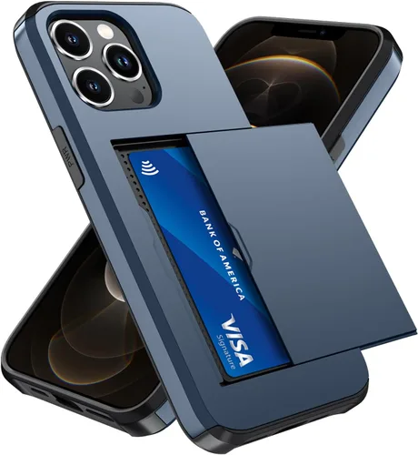 Vista 129 de Qinmay Funda compatible con iPhone 7 Plus/8 Plus con tarjetero, doble capa a prueba de golpes, funda protectora resistente con ranura oculta Negro