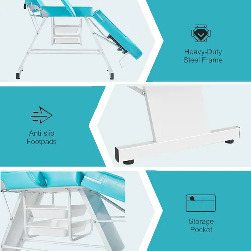 Vista 6 de Silla facial, silla de tatuaje de 73 pulgadas para cliente, mesa de masaje ajustable de 3 secciones con taburete, camas de belleza multiusos