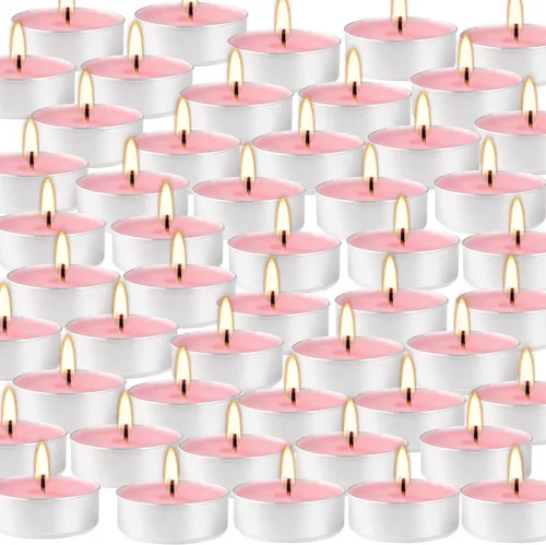 Vista 7 de Howemon Velas de Té Aromáticas de Rosa Rosa - 4 Horas - Paquetes Gigantes a Granel de 100 - Velas de Té Sin Humo para el Día de San Valentín, Bodas