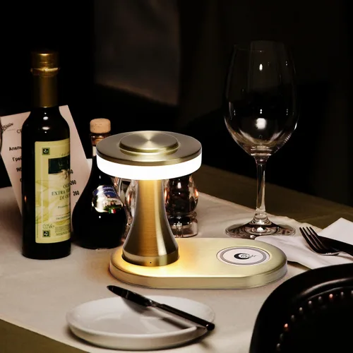 Vista 7 de O'Bright - Lámpara de mesa LED portátil con almohadilla de carga inalámbrica, lámpara de noche regulable y recargable, luz ambiental para Oro