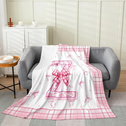Vista 18 de Erosebridal Manta de franela con inicial de letra B, manta de forro polar con lazo rosa, 40 x 50 pulgadas, bonitos lazos del alfabeto, manta