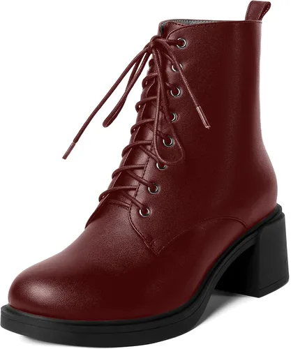 Vista 8 de ROSERWISH Botas altas de tacón bajo y grueso para mujer, con cordones, cómodas, modernas, con puntera redonda, de 2.5 pulgadas