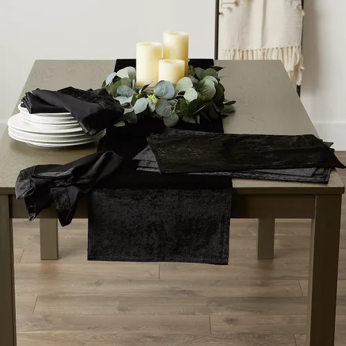 Vista 3 de DII Velvet Collection de mesa, camino de mesa, 14x72 pulgadas, negro