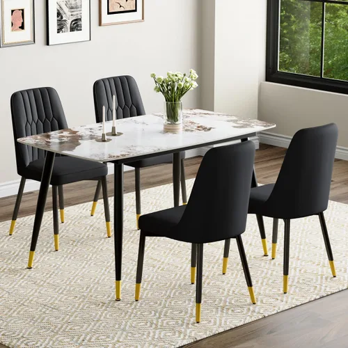 Vista 50 de Juego de 4 mesas de comedor negras para mesa de comedor de 4,50 pulgadas para 4, sillas de cocina de piedra sinterizada, fácil de montar, adecuado