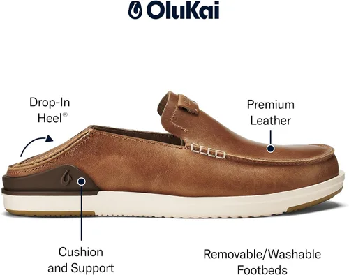 Vista 2 de OLUKAI Kakaha - Zapatos de cuero sin cordones para hombre, cuero de primera calidad, versatilidad formal e informal, comodidad y ajuste diario