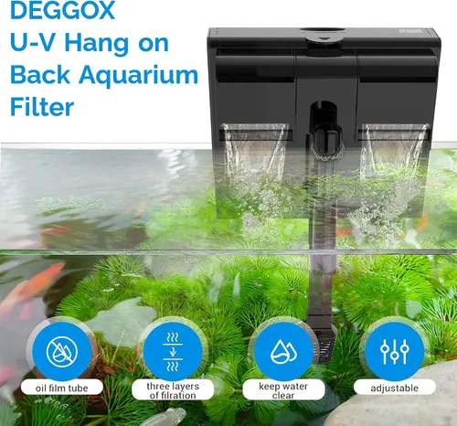 Vista 6 de Filtro de acuario U-V para tanque de 30 a 45 galones, filtro de acuario para colgar en la parte posterior, máquina de limpieza de agua verde, filtro