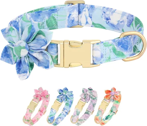 Vista 10 de Collares de perro femeninos Beirui con patrones florales vibrantes, collar de perro hembra con flores para caminar, collar ajustable duradero