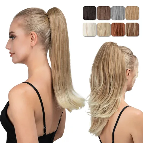 Vista 23 de Extensión de cola de caballo con clip, de 18 pulgadas, extensiones de cabello para mujer, cola de caballo larga y recta, cola de caballo rizada