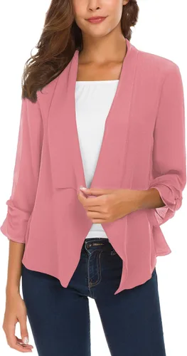 Vista 12 de Urban CoCo Blazer ligero de gasa fina con mangas fruncidas para mujer Negro