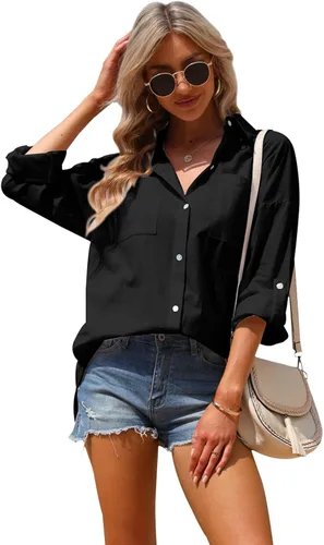 Vista 3 de Blusa de manga larga con botones para mujer, de gran tamaño, holgada, casual, elegante