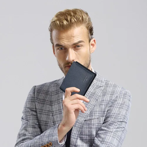 Vista 5 de LAORENTOU Carteras de cuero genuino para hombres caja de regalo billeteras delgadas para hombres tarjetas de crédito monederos regalo para el día