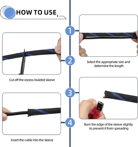 Vista 7 de Funda de cable trenzada, funda de cable trenzada expandible de PET, gestión de cables de malla flexible para audio, video y otros dispositivos