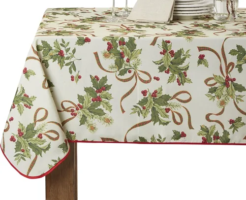 Vista 7 de Violet Linen Mantel de Navidad de temporada europea, color beige, 60 pulgadas, redondo