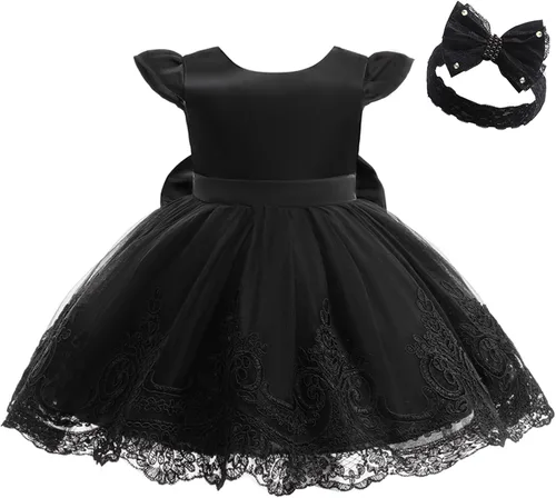 Vista 5 de keaiyouhuo - Vestidos para bebés niñas de 3M-3T; para desfile, boda, de flores, vestido formal de dama de honor, vestido de encaje bordado + diadema