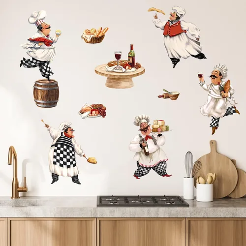 Vista 4 de Mfault Calcomanías de pared de chefs gordos italianos, divertidas