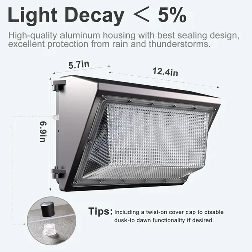 Vista 5 de Lightdot Paquete de 6 luces LED de pared de 70 W, 100-277 V, fotocélula inteligente del atardecer al amanecer, 10500 lm (150 Lm/W) 5000 K IP65