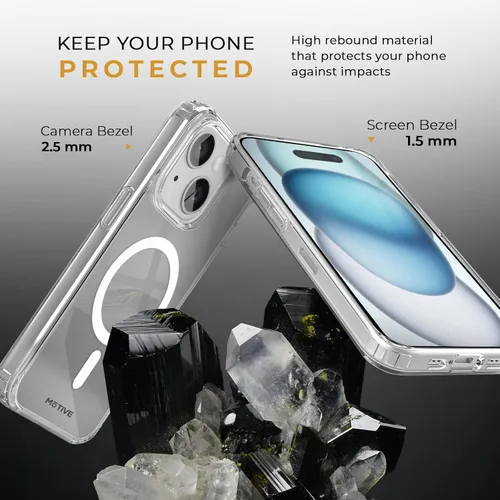 Vista 7 de MOTIVE - Funda transparente para iPhone 15 con clip para cinturón, 6.1 pulgadas Crystal Series, nunca amarillo, probado contra caídas de 10 pies