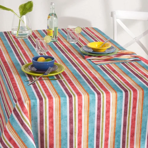 Vista 5 de Fiesta Cameron Stripe Mantel de tela, 70 pulgadas, redondo, natural