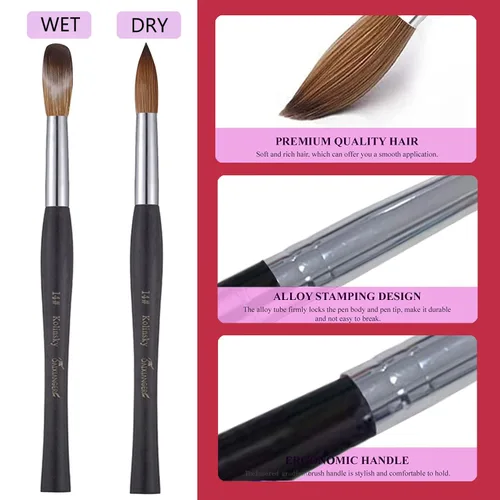 Vista 4 de Kolinsky Acrylic Nail Art Brush Size 16, Kolinsky Hair Oval Shaped for Acrylic Application, Professional Manicure Tool for Nail Extension & 3D