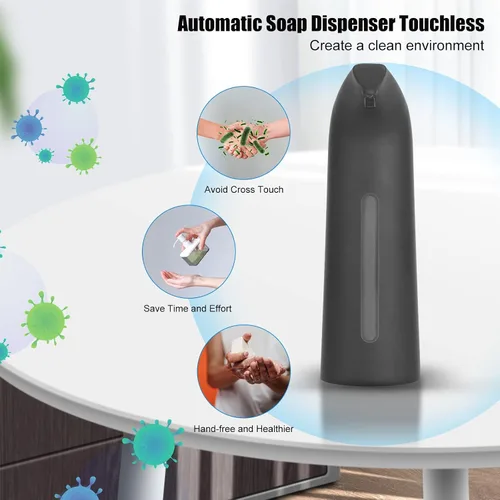 Vista 2 de Dispensador de jabón automático sin contacto, funciona con pilas, dispensador de jabón líquido de manos de 14 onzas / 13.5 fl oz con sensor de Negro