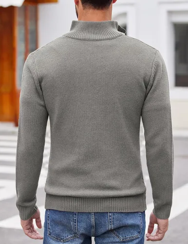 Vista 3 de COOFANDY Suéter de cuello alto Henley de punto trenzado para hombre