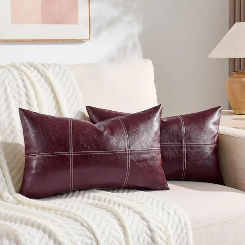 Vista 13 de Fancy Homi Paquete de 2 fundas de almohada decorativas de piel sintética a cuadros negros de 16 x 16 pulgadas para sofá cama sofá, estilo rústico