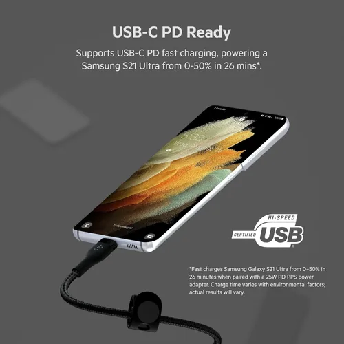 Vista 5 de Belkin BoostCharge Pro Flex Cable trenzado USB-C a USB-C (3M/10FT), cable de carga rápida USB-IF para iPhone 16 Series, MacBook Pro, iPad Pro