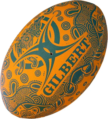 Vista 2 de Gilbert Australia Wallabies - Soporte de pelota de rugby indígena talla 5 con licencia